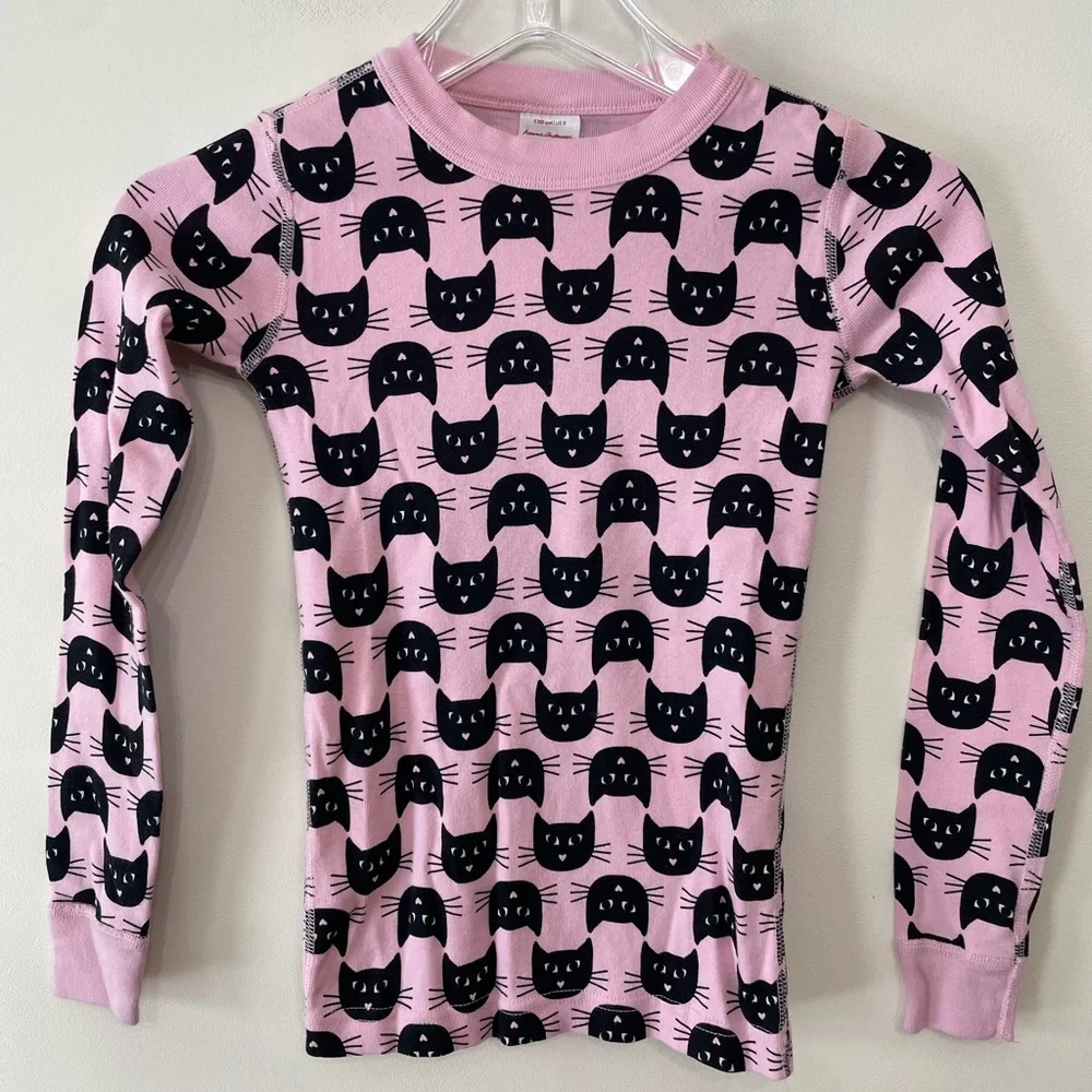 Hanna Andersson Long John Pajama Top Shirt Halloween Cats Pink Girls Sz US 8 130